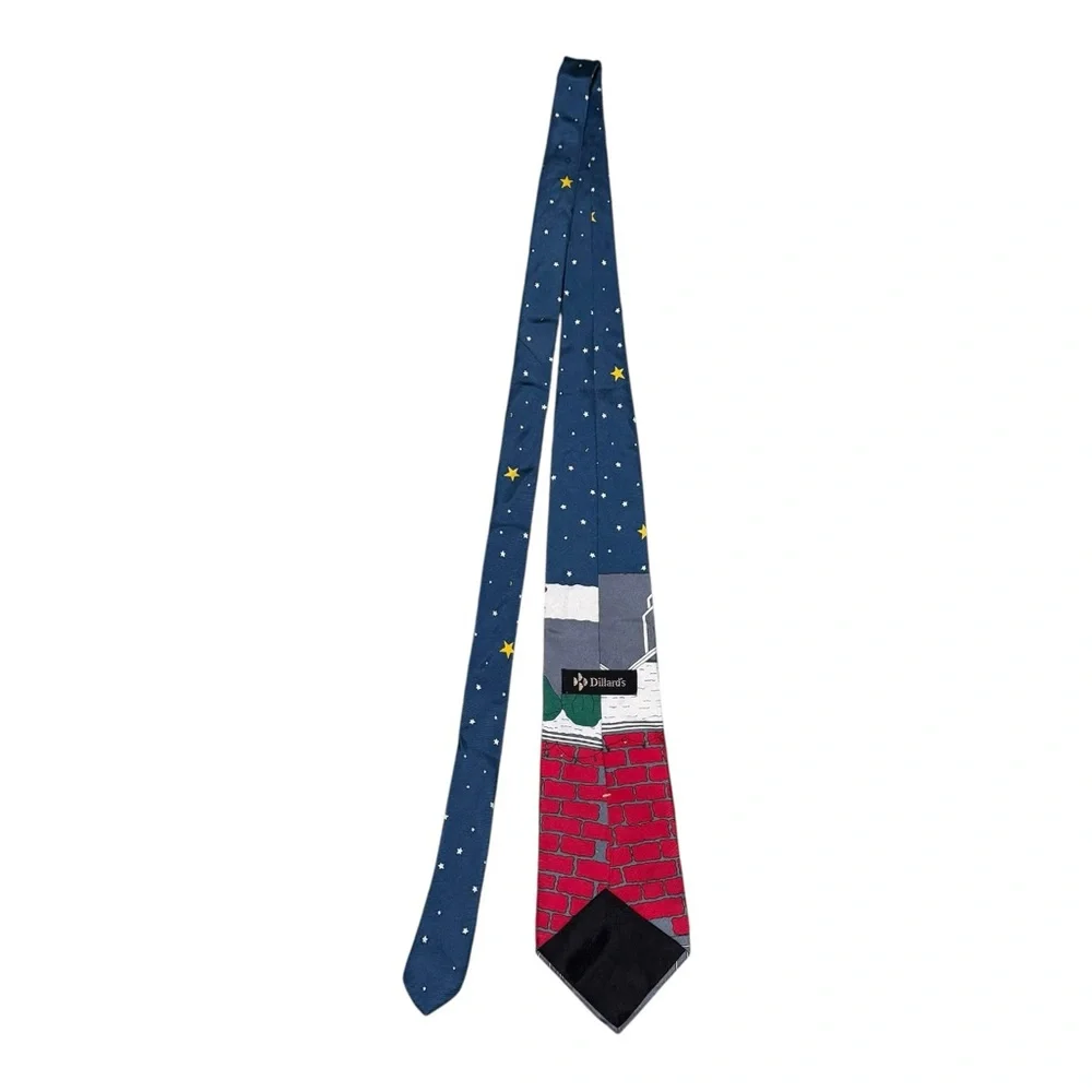 Vintage Dillards Mens Necktie 100% Silk Tie Christmas Santa Claus Bricks Caroler
